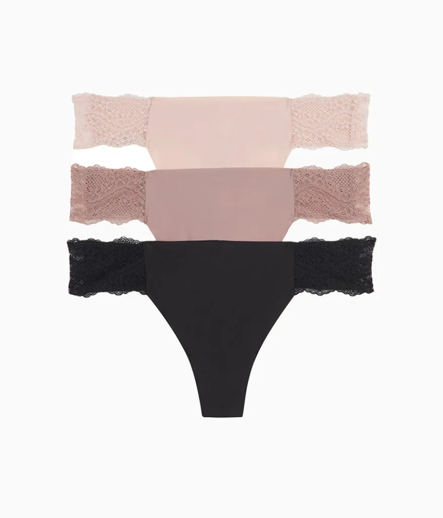 Wacoal Thong * b.bare Thong Panty Pack Rose Smoke/Antler/Night