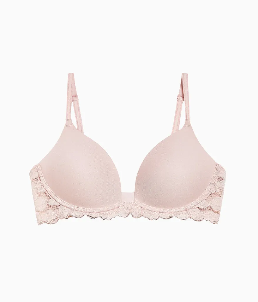 Wacoal Push Up|Wireless * Feeling Famous Wire Free Push Up Bra Rose Smoke/White