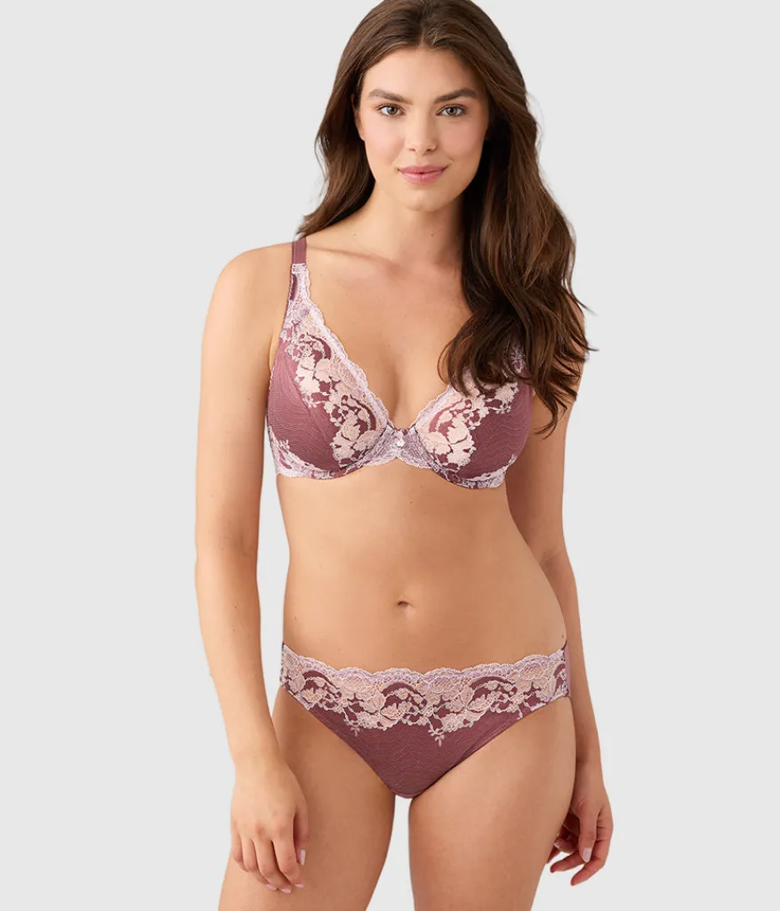 Wacoal Unlined|Lace * Modern Affair Plunge Underwire Bra Rose Brown/Cradle Pink