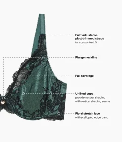 Wacoal Unlined|Lace * Modern Affair Plunge Underwire Bra Silver Pine/Black